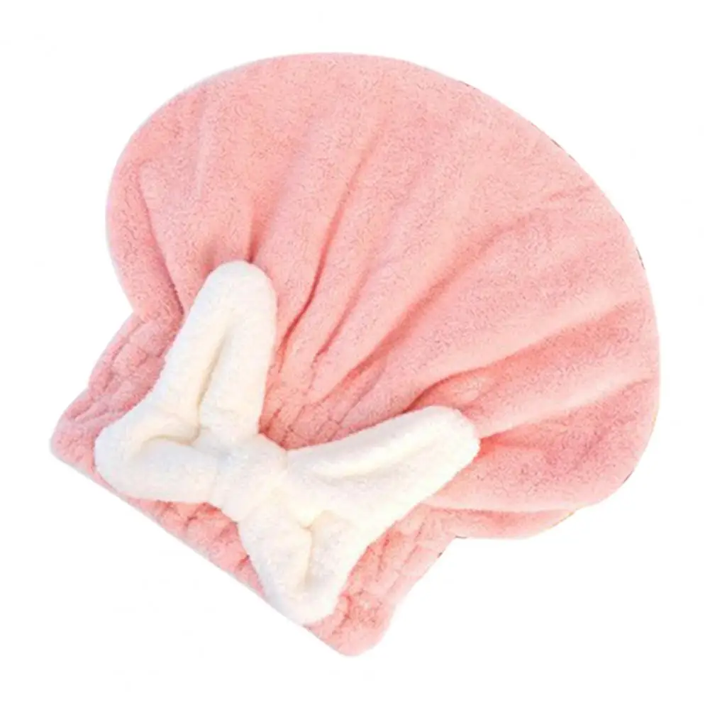 Quick Dry Shower Cap for Women Girls Cute Bowknot Absorbent Coral Fleece Elastic Drying Hair Hat Curly Long Thick Hair