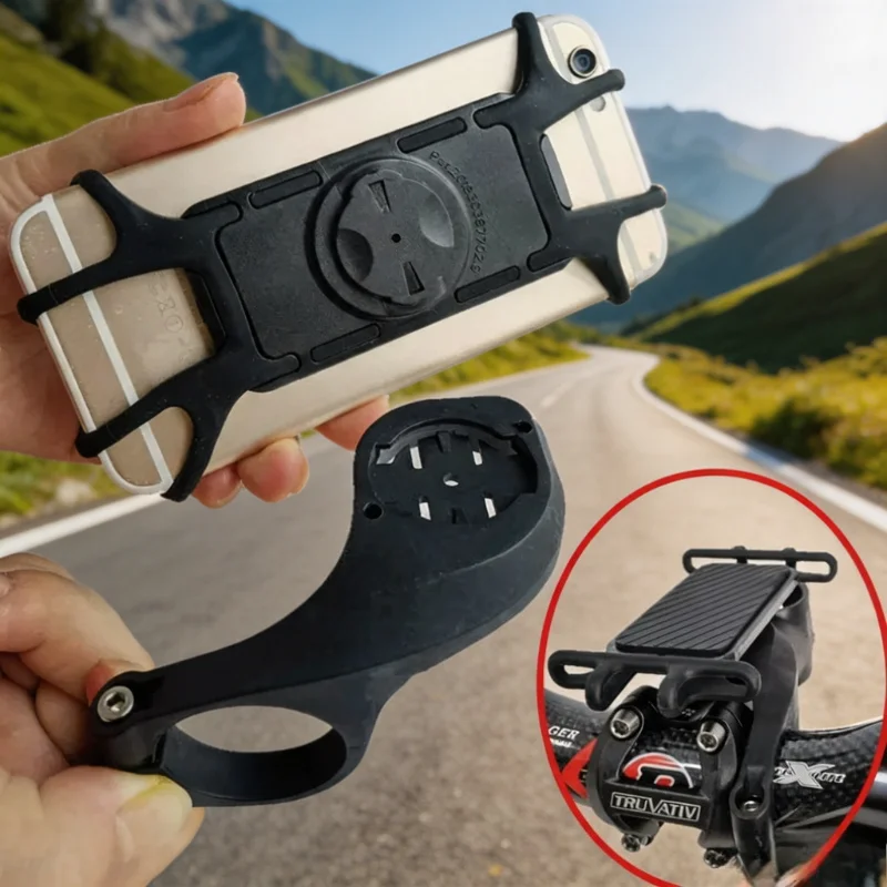 360° Rotatable Bicycle Phone Holder Out-front Bike Mount for Garmin Style Stem Anti-slip Cycling Phone Cradle for Outdoor Riding