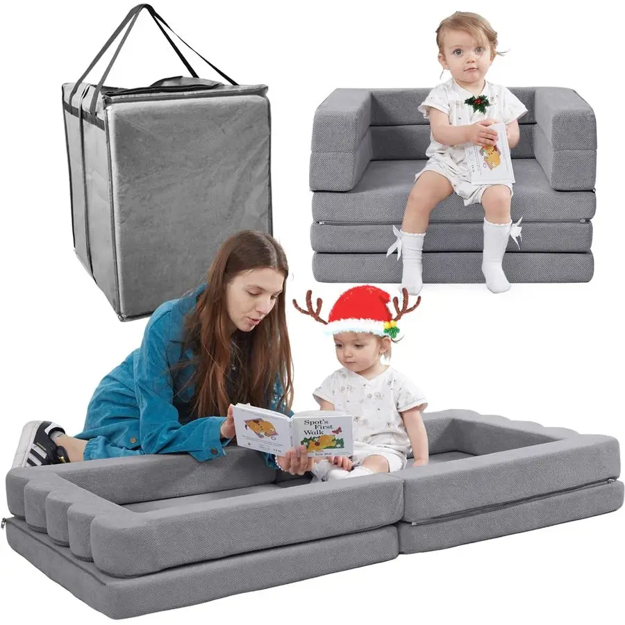 

Toddler Travel Bed3in1 Foldable Floor Bed with Waterproof Handbag,HighDensity Foam Sofa Chair for Kids,Collapsible Baby Camping