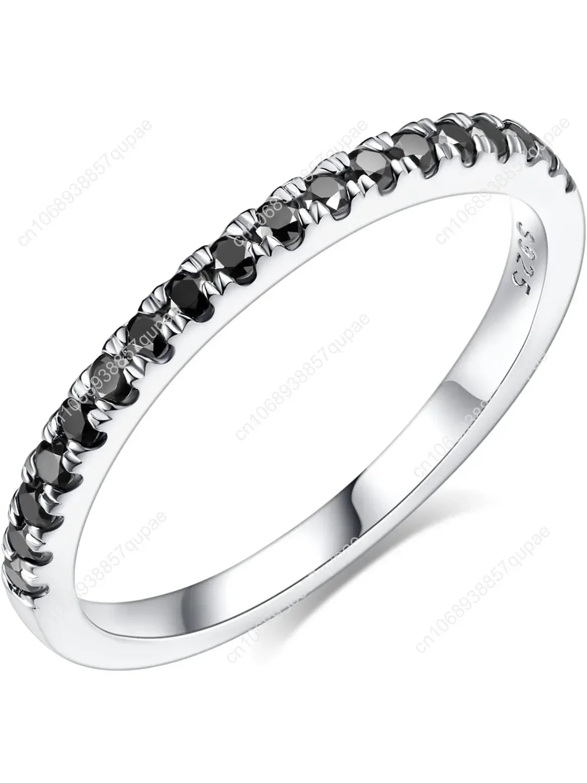 

IMOLOVE Black Moissanite Wedding Band for Women Sterling Silver Moissanite Rings for Women with 18K White Gold Plated Half Etern