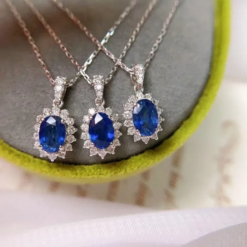 Blue Oval Copper Set Zircon Pendant Necklace Ladies Wedding Luxury Women\'s Accessories Anniversary Gift Fashion Jewelry