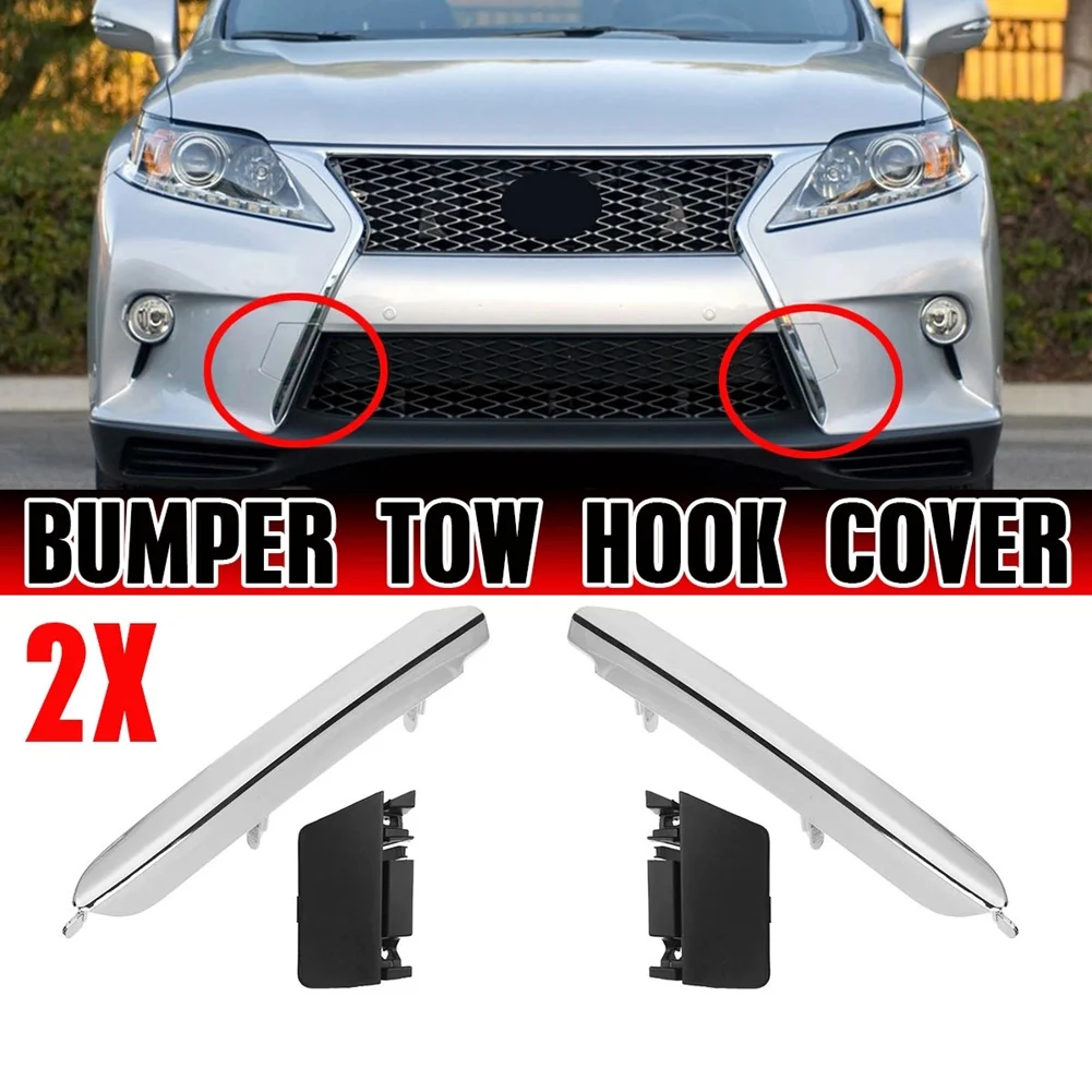 Car Front Bumper Tow Hook Cap Cover + Plating Chrome Bumper Trim Strip for Lexus RX270 RX350 RX450H 2013-2015