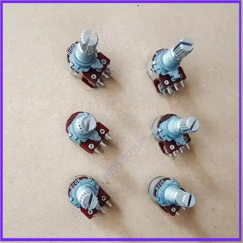 10pcs 12-position dual 6-pin potentiometer B20K B50K B100K power amplifier volume control potentiometer, handle length 15MM