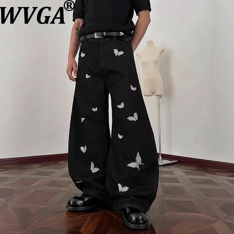 

WVGA весна осень новый мужской прилив High Street вышивка модные прямые джинсы нишевые шикарные повседневные широкие брюки на молнии Ins W12705