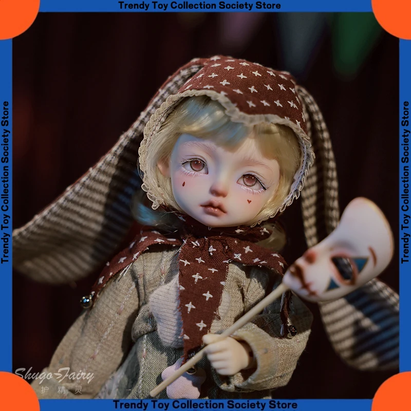 

6-Point Bjd Joker Clown Doll Color Matched Jumpsuit Handcrafted Genuine Rabbit Ear Resin Doll Festival Gift