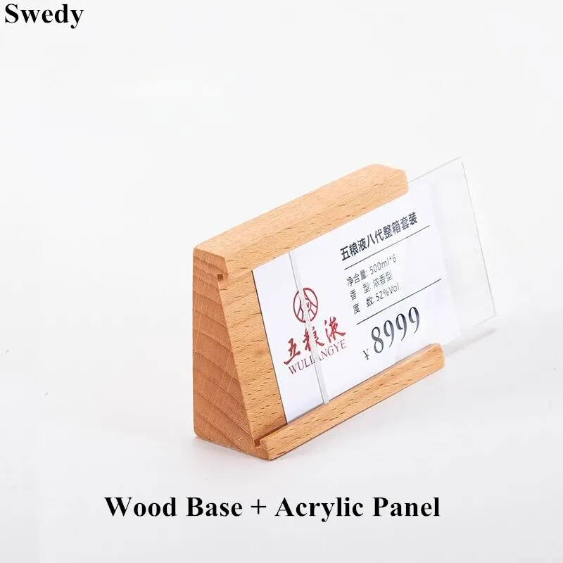 90x54mm Small Wooden Acrylic Sign Holder Display Stand Table Number Menu Flyer Paper Poster Frame Mini Price Label Card Tags