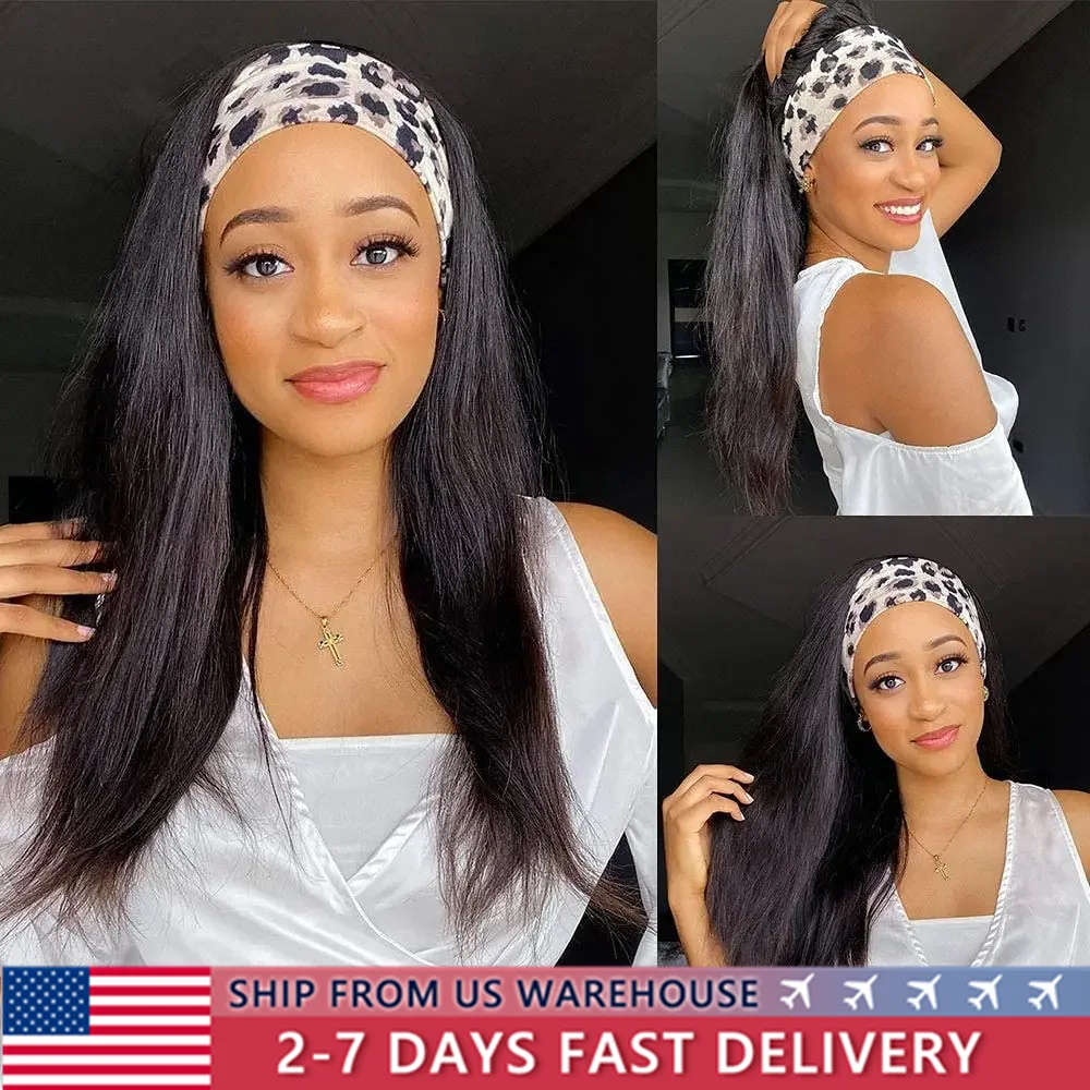 Headband Wig Straight Human Hair Wigs for Black Women Brazilian Remy Full Machine Made Headband Wig For Black Women Easy to Go