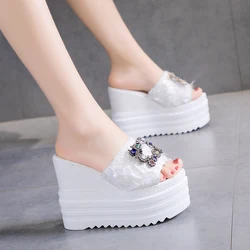 Shoes House Slippers Platform Luxury Slides Women Heels Pantofle On A Wedge Designer High 2022 PU Floral Rubber Fashion Fabric