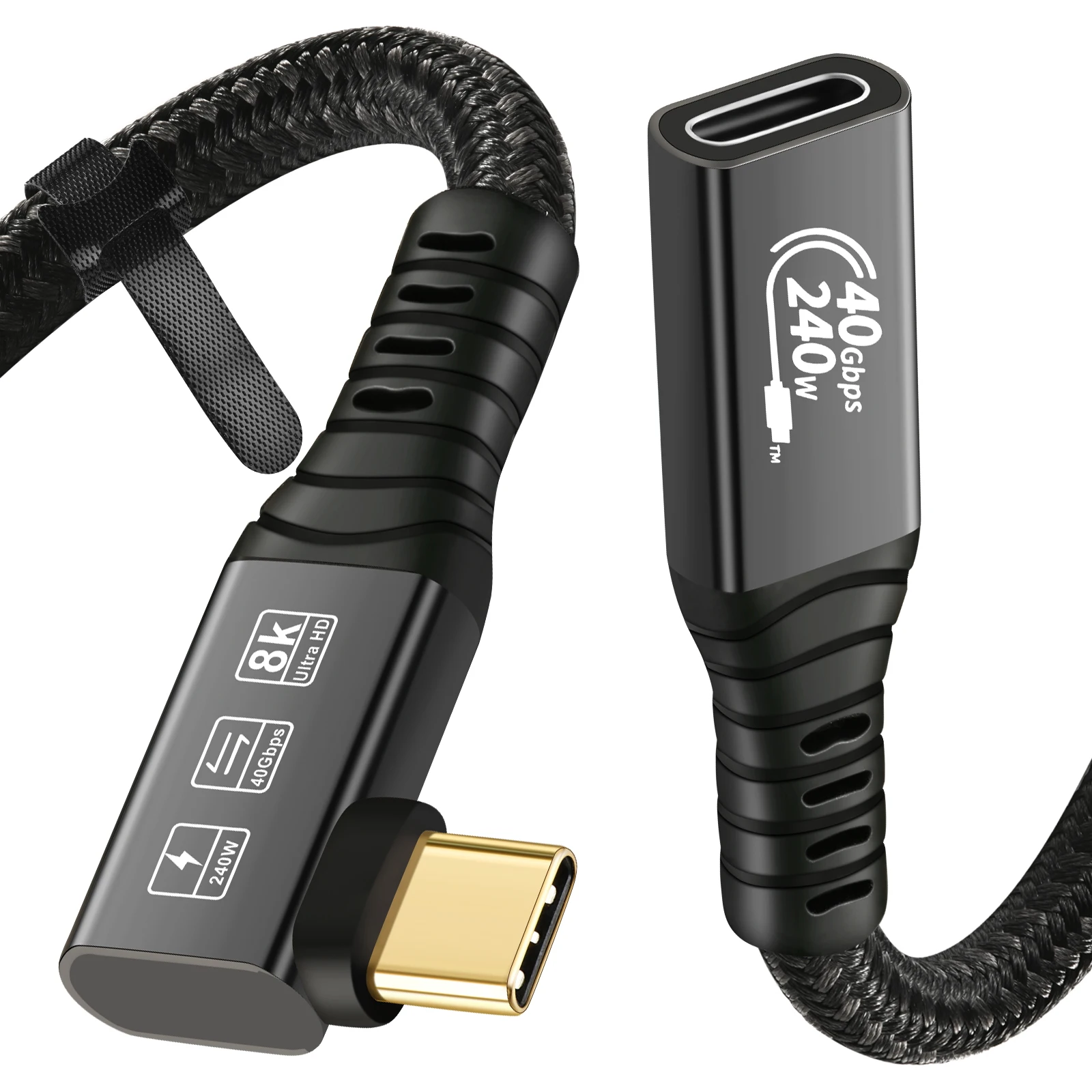 CableDeconn-Cable USB 4 de 90 grados, Cable de extensión macho a hembra, carga Ultra HD, 240W, 8K, Thunderbolt 4