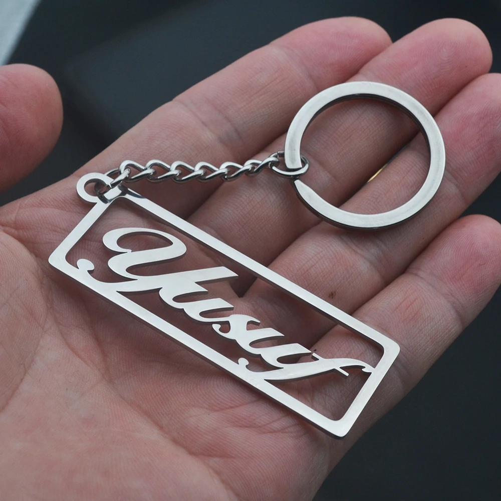 Stainless Steel Custom Hollow Name Bar Key Chain 4 Colors Engraved Cutout Letter Key Ring Personalized Anniversary Lover Present