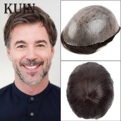 Mens Human Hair Toupee 0.12mm Injection Skin Wigs For Man Natural Male Capillary Prosthesis Durable Hair Replacement System Unit