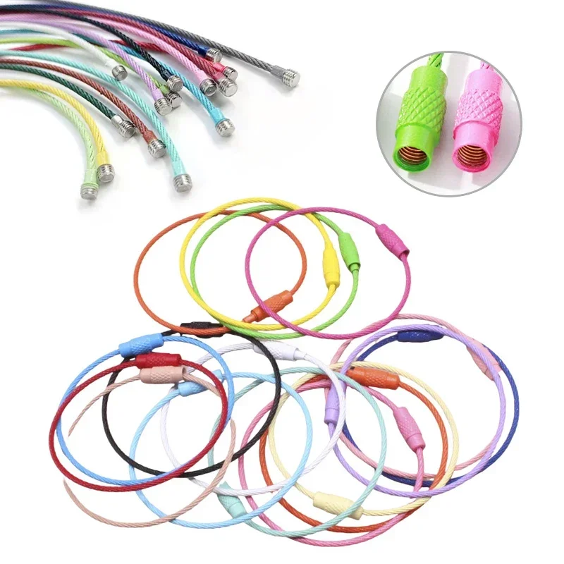 Length 15cm 10pcs Multi-Color Wire Keychain Travel Airplane Luggage Tag Rings, Hanging Outdoor Keychain Chain