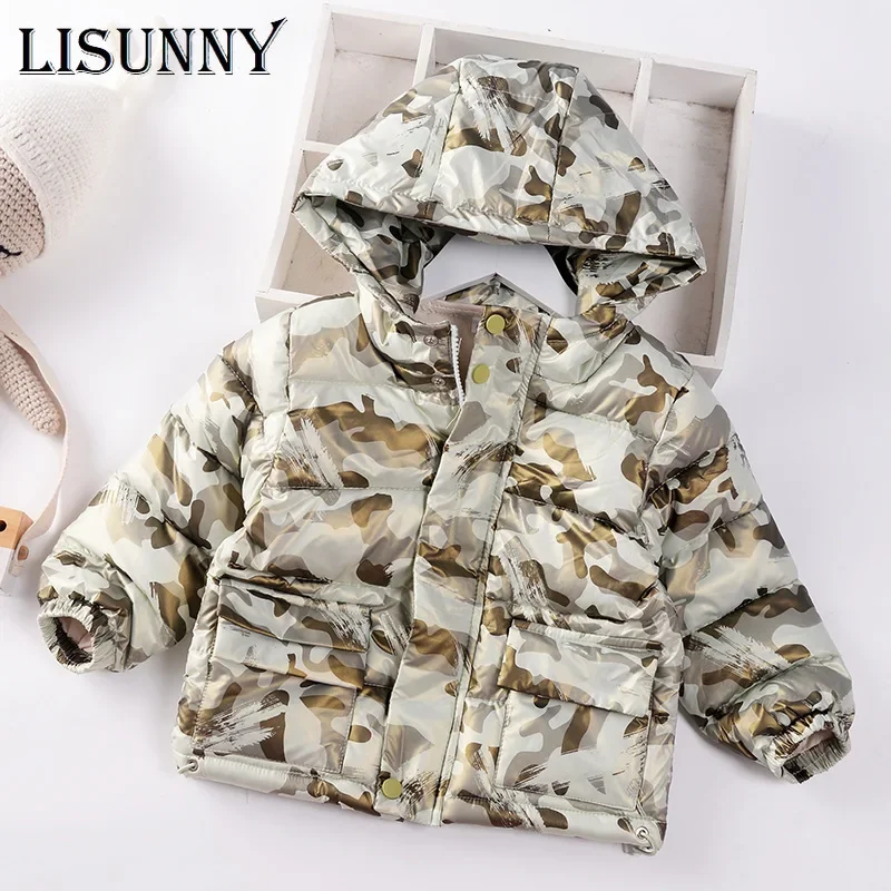 2024 Winter Boys Snow Coats Camouflage Jacket Children Windproof Outerwear Hooded Outdoor Thicken Warm Kids Padded Jacket 1-7y