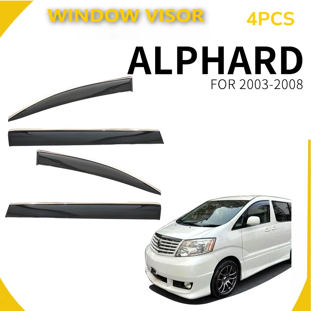 4PCS Chrome Window Visor Durable Deflector For Toyota Alphard 2003-2008