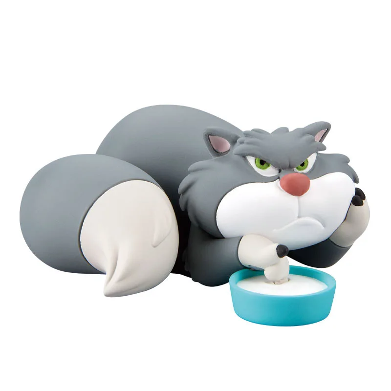 TakaraTomyArts capsule toys kawaii gray cat wicked conniving fat neko big tail red nose unfriendly expression ornament figures