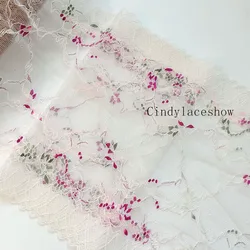 2Yards 22CM Width Small Floral Embroidered Stretch Elastic Lace Trims For Sewing Underwear Bra Dress Clothes Accessories White