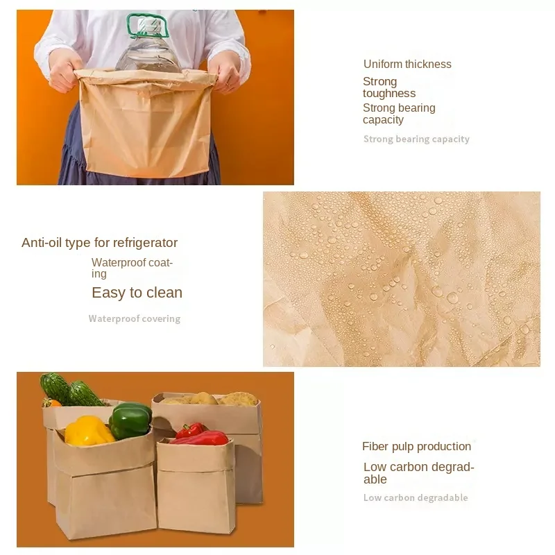 Multifunctional Paper Storage Bags Disposable Stall Food Bags Kraft Paper Bags Oil-proof and Waterproof