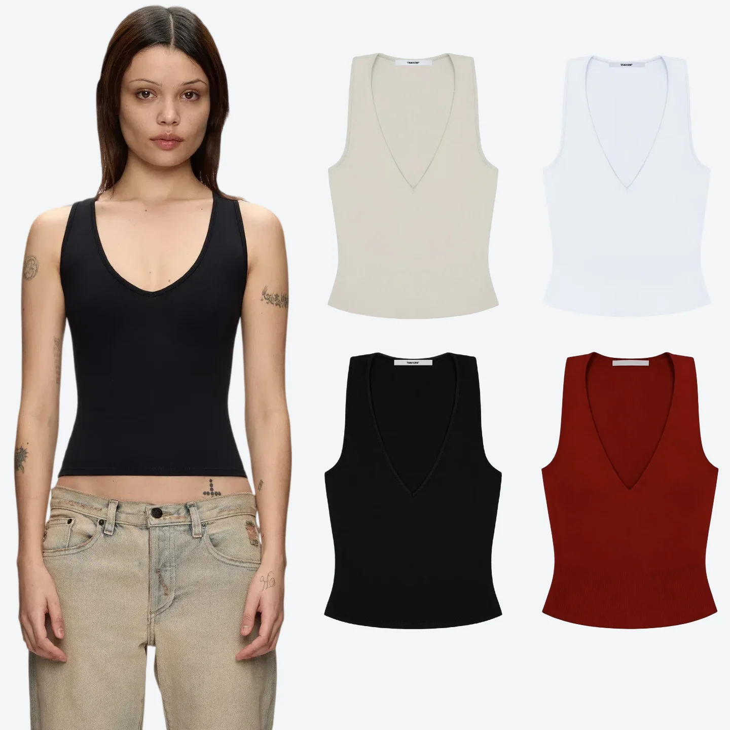 Tank 26ss minimalist elegant deep v sexy I-shaped camisole