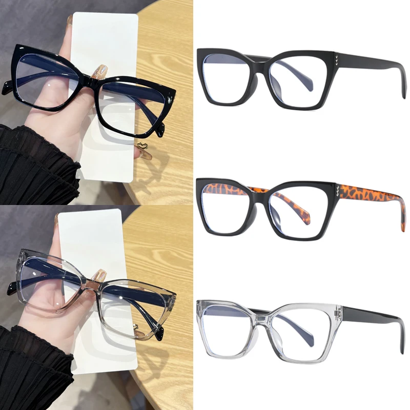 3 stücke Sets Platz Mode Cat Eye Brille Rahmen Frauen Männer Neue Übergroßen Marke Brillen Anti Blau Licht Flache Spiegel unisex
