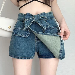 Summer New Women's Fashion Spicy Girl Casual Style Belt Irregular High Waist Denim Shorts and Skirts jeans shorts