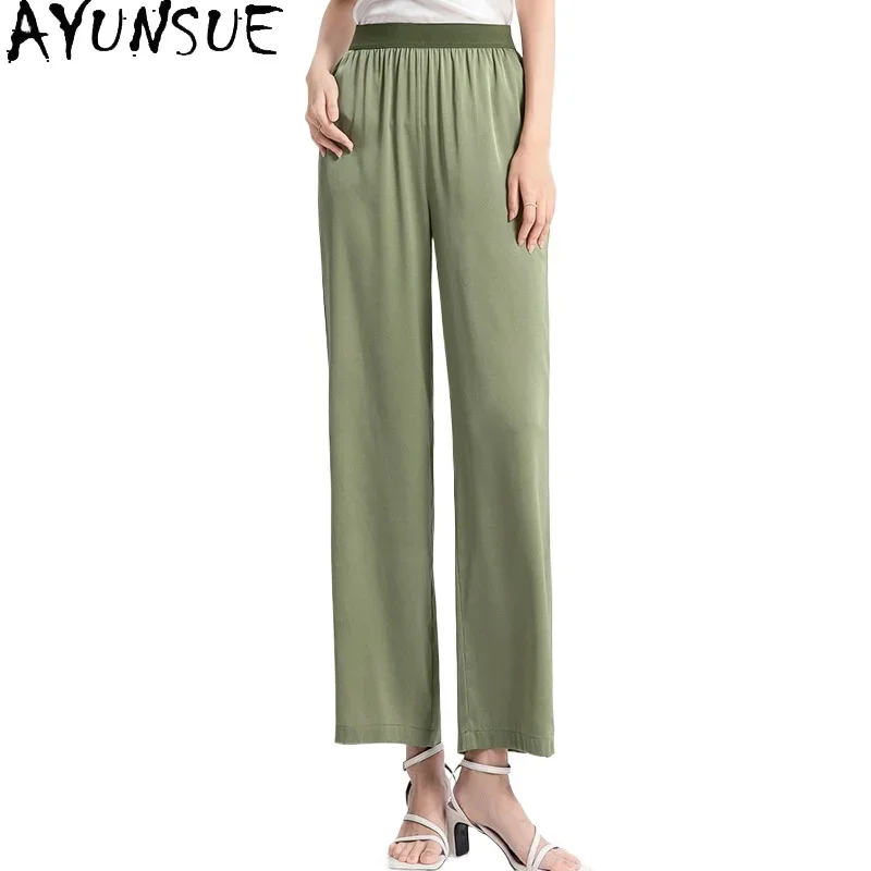 

AYUNSUE 95% Mulberry Silk Pants Women 2024 Old Money Style Trousers Womens Korean Fashion Straight Trouser Summer Clothes штаны