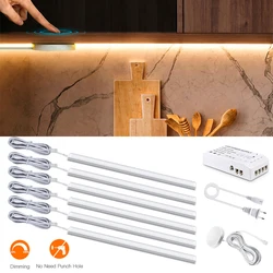 1-6pcs Kitchen LED Under Cabinet Light 12V Penetrable Touch Switch Wood Hand Scan Motion Sensor Dimmable LED Bar Night Lamp EU