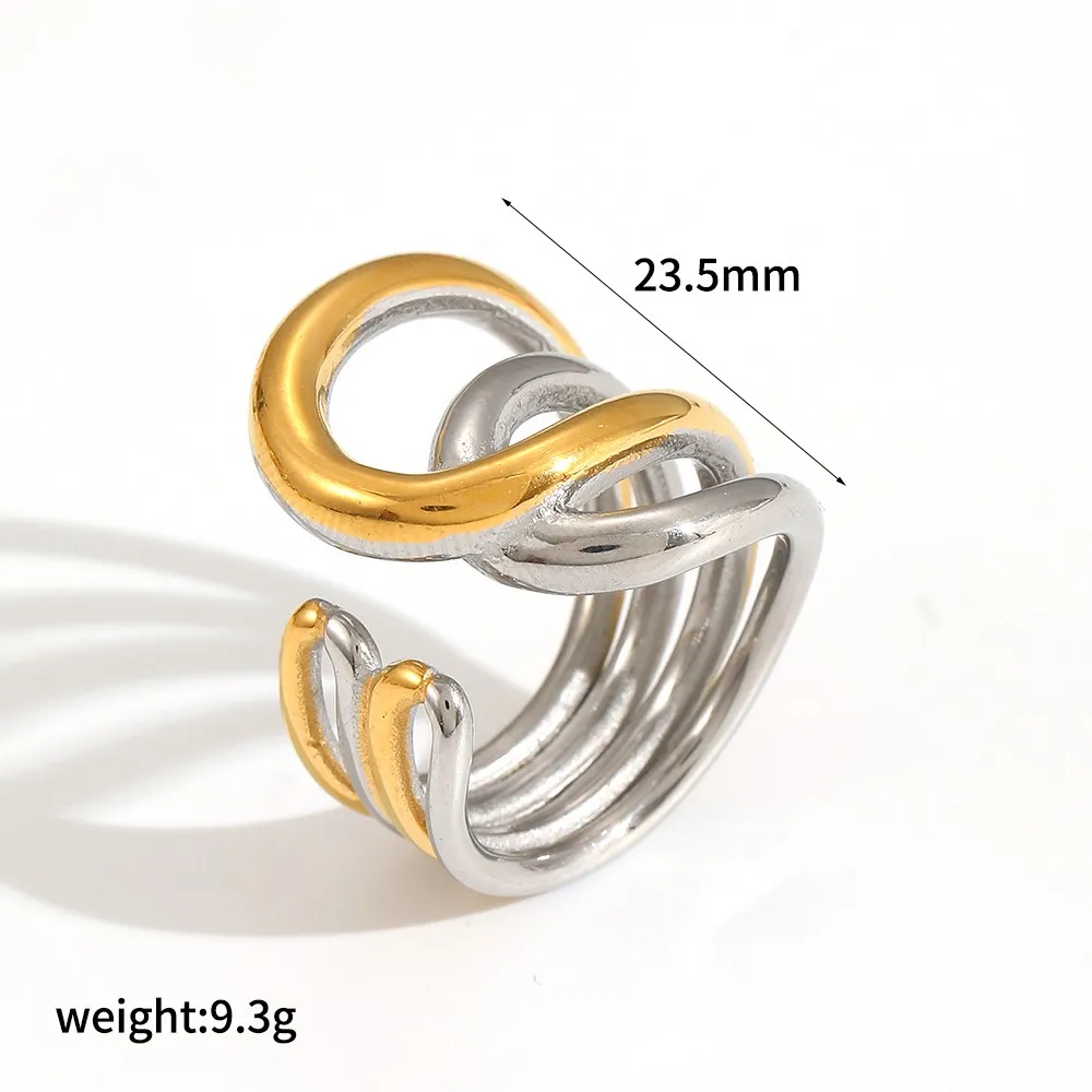 TD Edelstahl Gold Silber Gemischte Farben Unregelmäßige Geometrische Linien Offener Ring für Frauen Wasserfester Modeschmuck – Detail 6