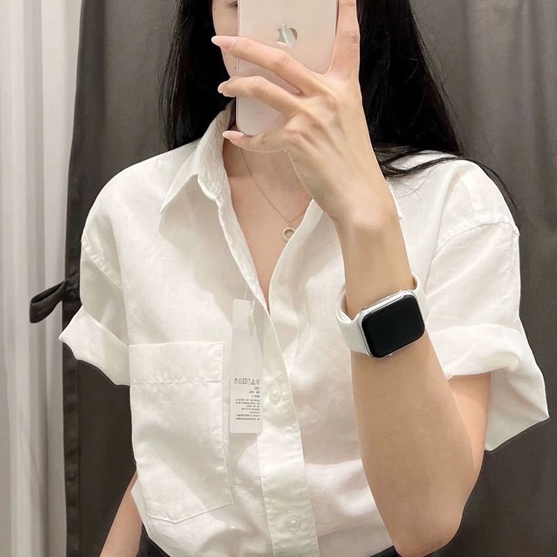 100% Cotton Women Shirt Korean Sweet Thin Short Sleeve Women Blouse Summer Casual Loose Pocket New All Match Ladies Tops