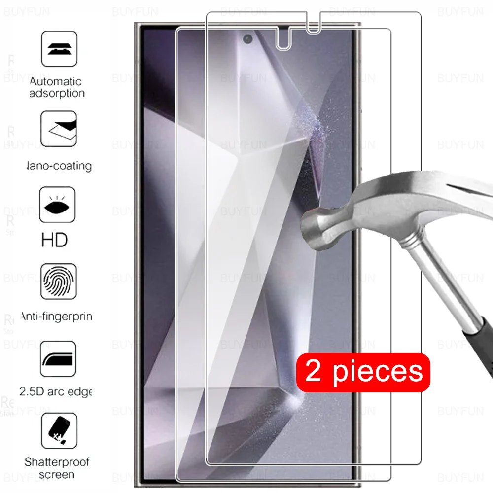 2 Pcs For Samsung Galaxy S24 Ultra Plus Tempered Glass Screen Protector Samsang Sumsung S24+ S24Plus S 24 S24Ultra S 24Ultra 5G