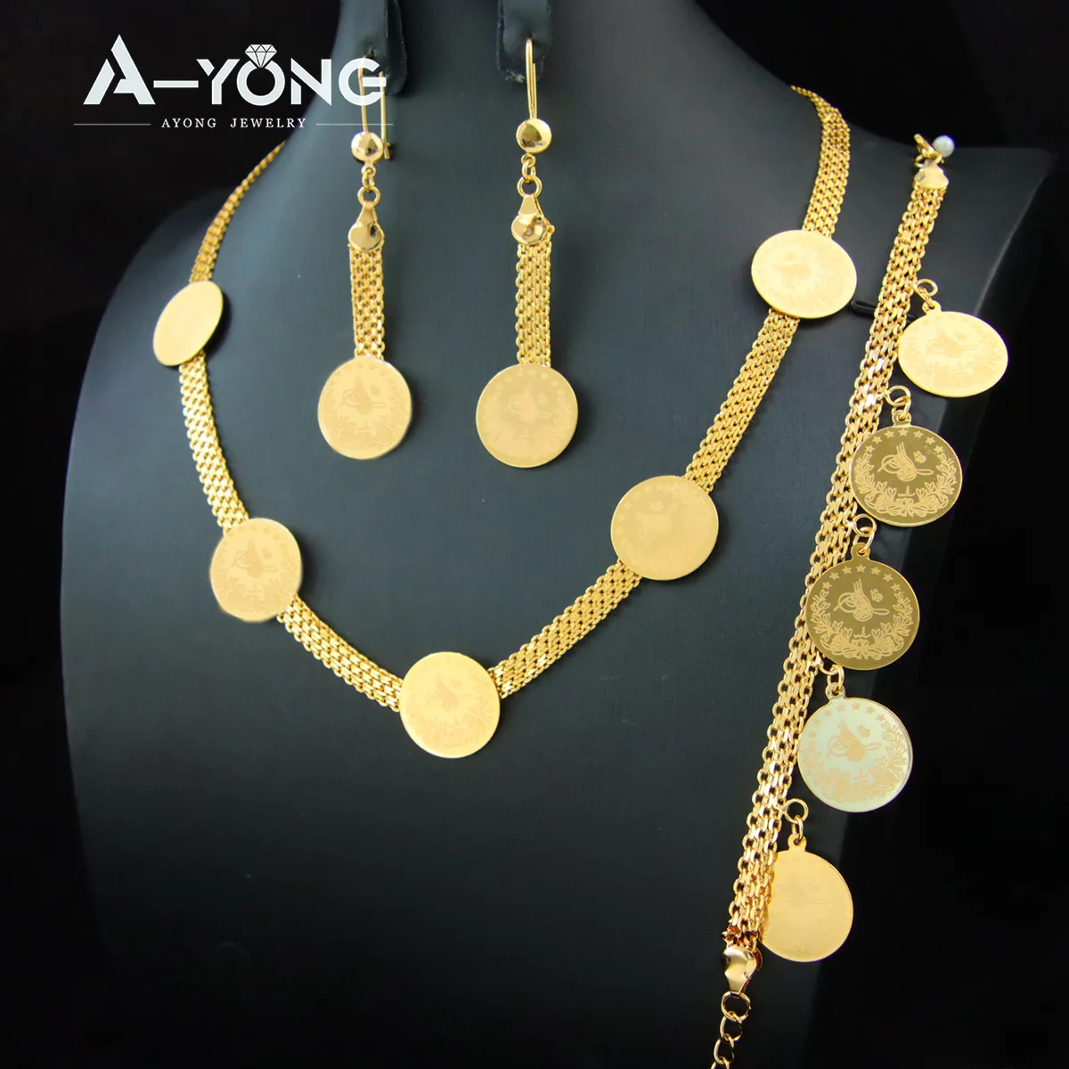 

Arab Wedding Jewelry Set for Women 21k Gold Plated Dubai Middle East African Bridal Necklace Bracelet Sets Women Banquet Parts