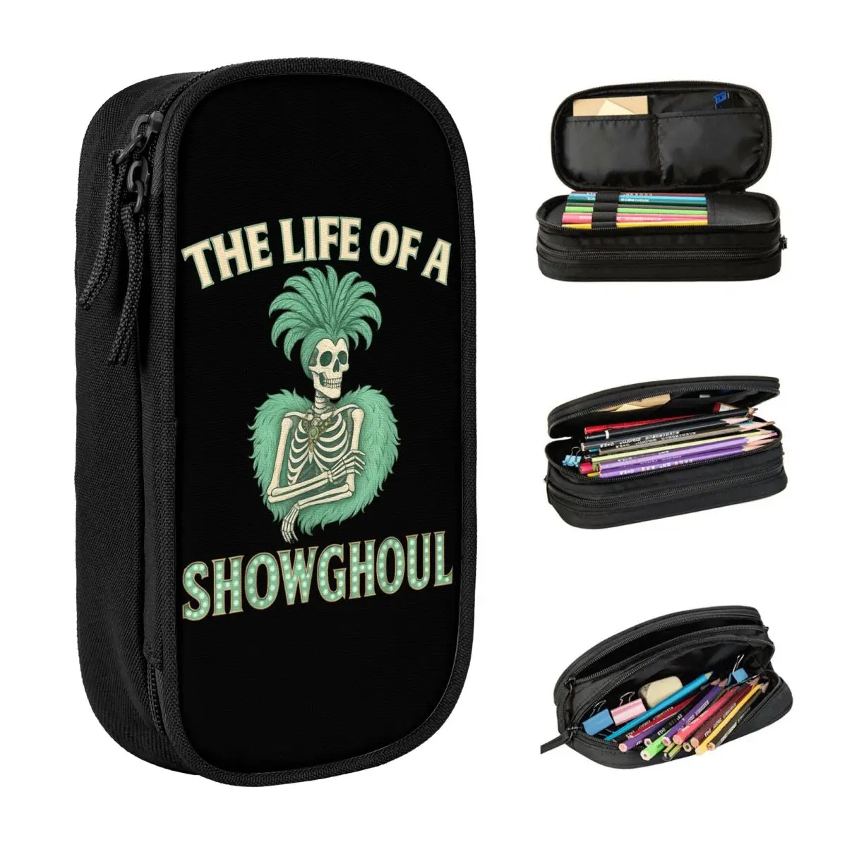 The Life Of A Showghoul Retro Halloween Show Skeleton Girl Pencil Case School Pencil Cases Canvas Boy Girl University Pen Box