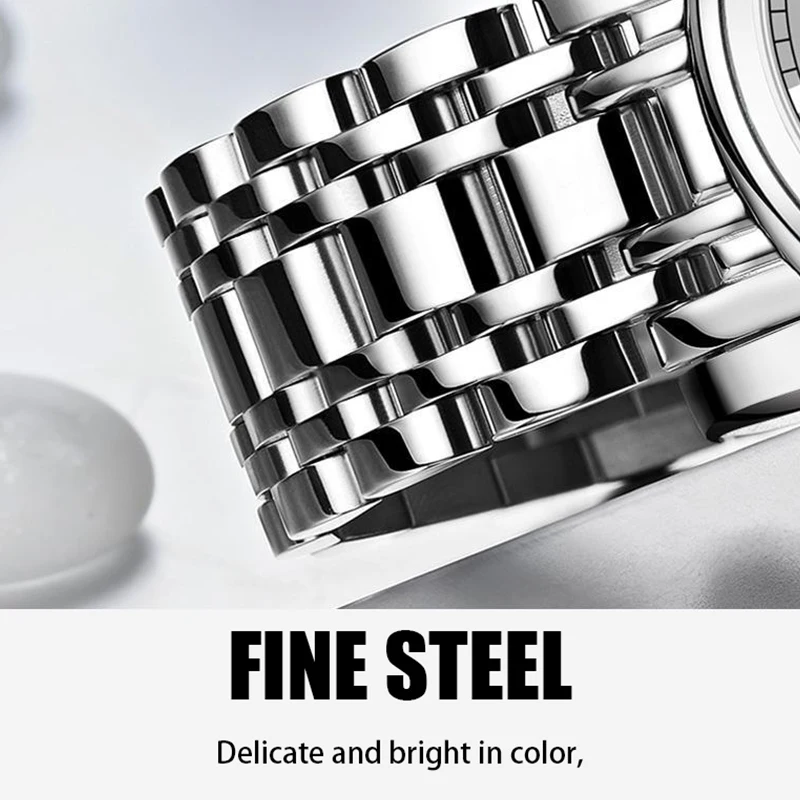 루이게 야광 삼안 육침 스테인리스 스틸 시계줄 쿼츠 시계 패션 트렌드 레저 선물 남성용 손목시계