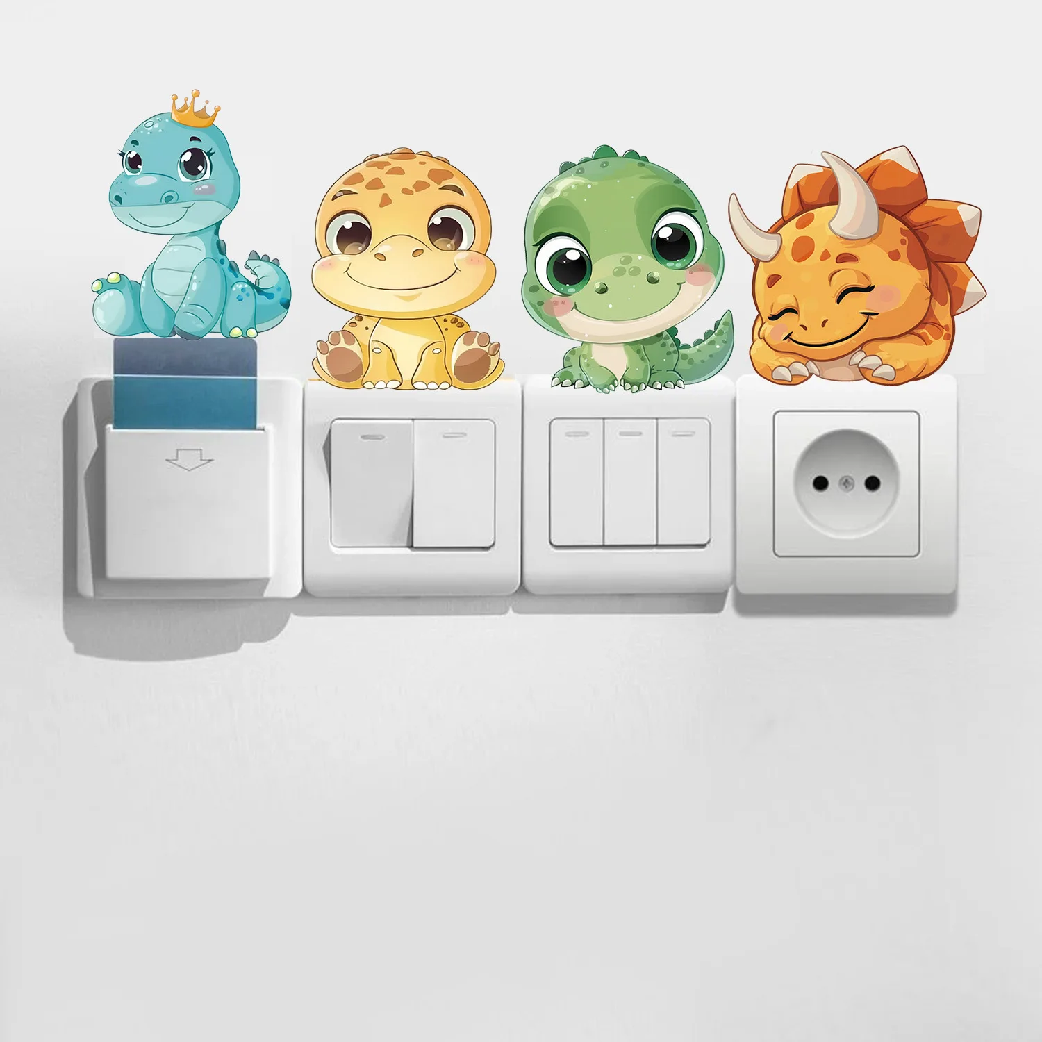 

4pcs/set Cartoon Dinosaur Wall Stickers for Children's Room Baby Room Decoration Switch Stickers Kids Room Nursery Wall Decals