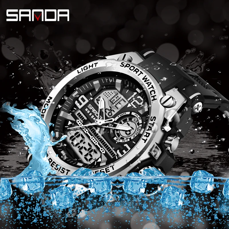 SANDA Military Quartz Watch Dual Display Men Sports Watches G Style LED Digital Military Waterproof Watches Relogio Masculino