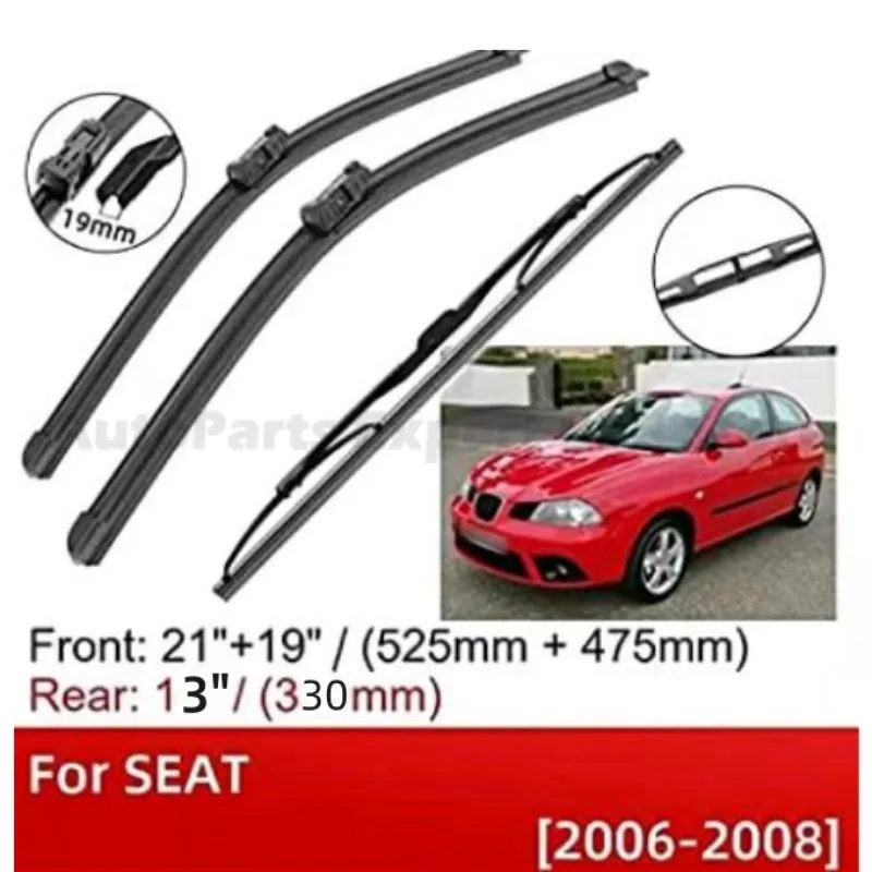 3pcs Front Rear Windshield Wiper Blades For SEAT Ibiza 6J 2008-2017 Premium All-Weather Performance Silent Operation