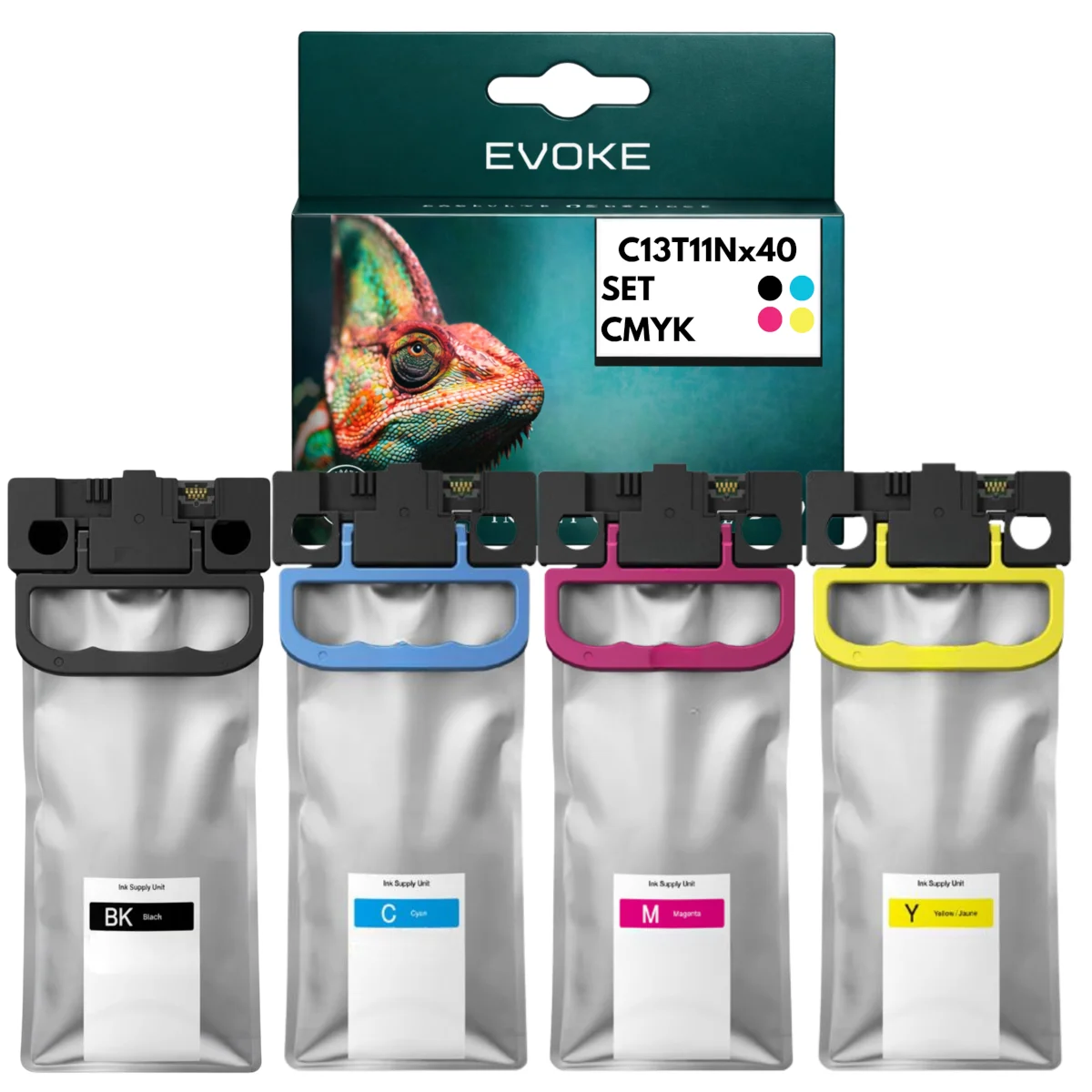 Evoke Compatibele Inkt voor Epson T11N1 T11N2 T11N3 T11N4 XL 4X Cmyk: Zwart, Cyaan, Magenta, Geel 386 ml Workforce Pro Em-C800R Em-C800Rdwf; Ep-C800R Ep-C800Rdw