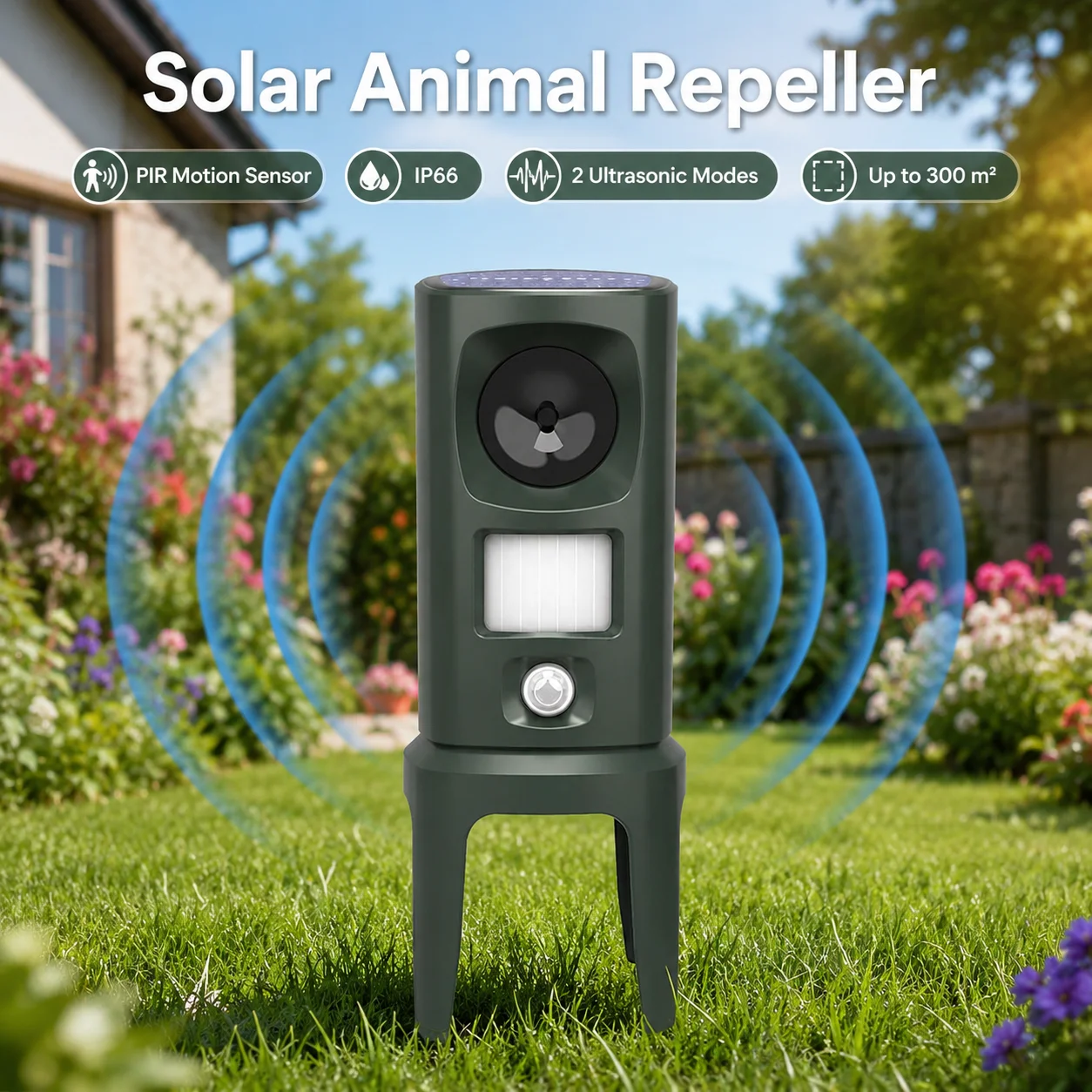 Solarbetriebener LED-Vogelvertreiber mit Stroboskoplicht, Taubenvertreiber und Inverter-basierter Ultraschall-Mäusevertreiber