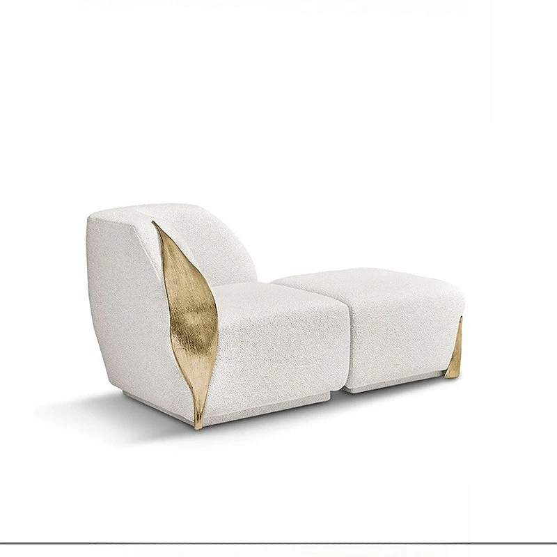 Nordic light luxury creative designer brass fabric sofa high-end solid wood combination sofa