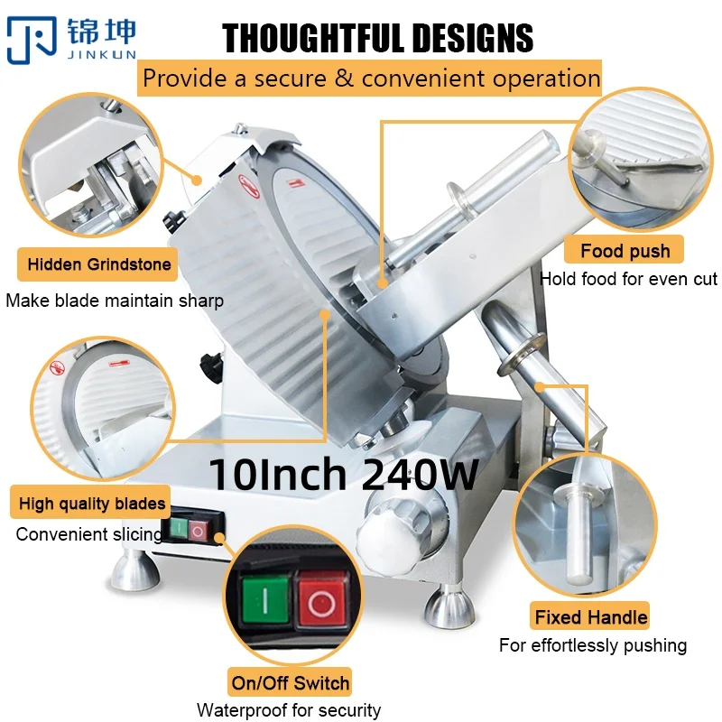250mm 10-Inch 240W Semi-Automatic Electric Food Slicer New For Slicing Frozen Meat Vegetables-for Retail Home Use Farms