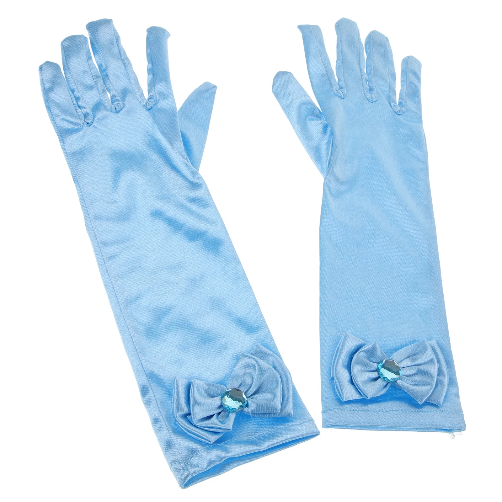 

Satin Bowknot Gloves Kids Girls Blue Color Stretchy Design Ceremonial Performance Dress Accessories Flower Girl Glove Long