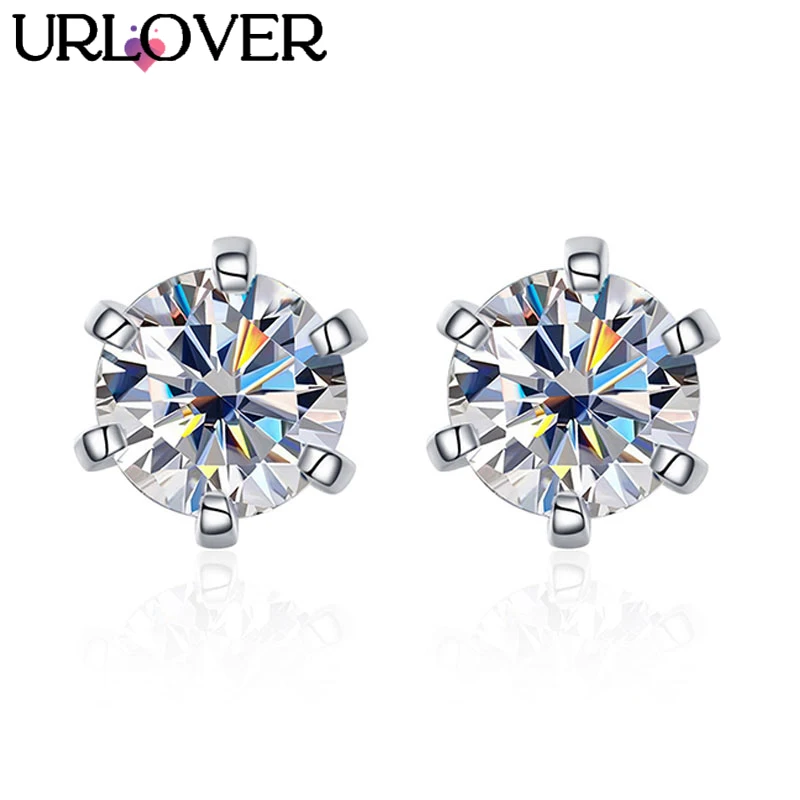 

URLOVER 1ct Moissanite Earrings for Women Wedding Fine Jewelry with GRA s925 Sterling Sliver Plated 18k White Gold Stud Earring