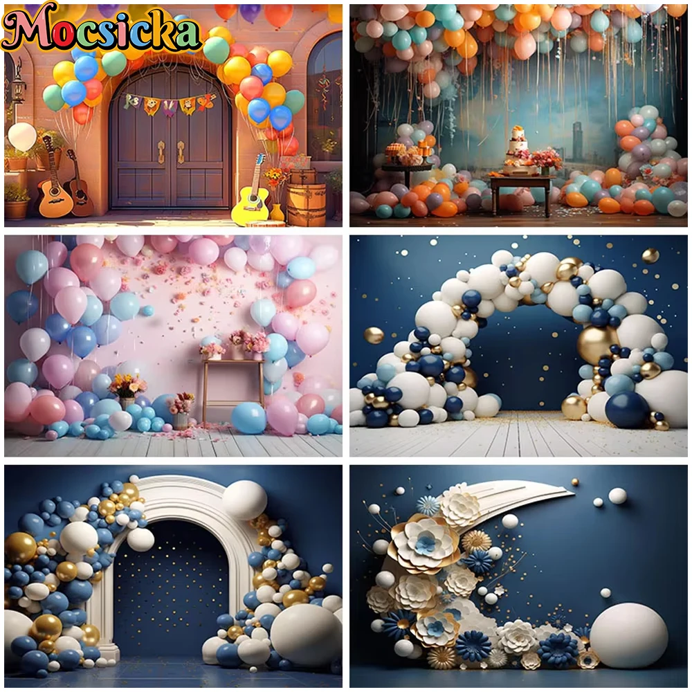 

Mocsicka Birthday Man Background Cake Crush Newborn Baby Shower Balloons Party Supplies Decorations Backdrops Photo Props Studio
