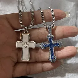 High Quality Cubic Zirconia Cross Pendant Necklace for Men and Women Hip Hop Rock Christian Faith Amulet Jewelry Gift