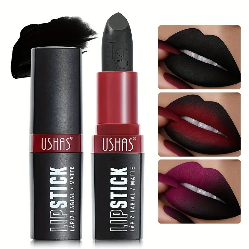 USHA's Black Lipstick Halloween Ready-to-Ship Waterproof Long-Lasting Matte Lip Makeup Lip Gloss for Cross-Border Shopping