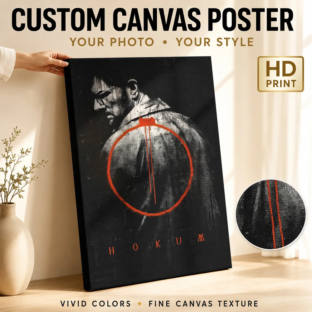 Man in Trench Coat with Target Symbol Canvas Poster Customized Photo Modern Aesthetic Canvas Wall Art for Office Hallway Decor