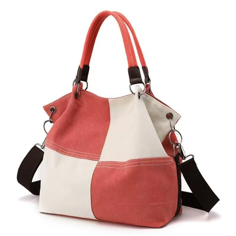 

Simple Design Retro Canvas Shoulder Bag Large Capacity Patchwork Style Shoulder Crossbody Bag All-match Soft Color-block Handbag