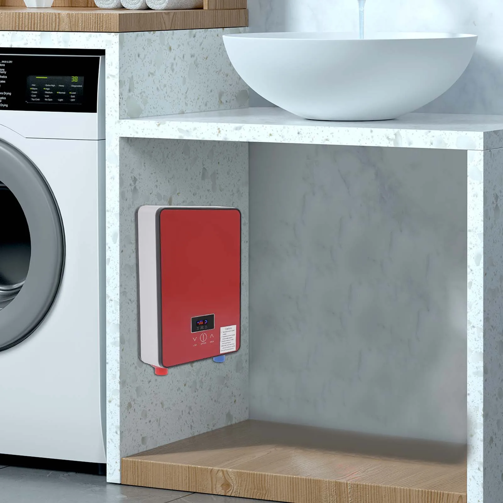 سخان مياه كهربي فوري 6500 وات 220 فولت شاشة LED مقاومة للماء مثبتة على الحائط للحمام والمطبخ والماء الساخن الحديث باللون الأحمر