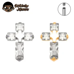 ASTM F136 TItanium Small Cross with Square Zirconia Helix Piercing Labret Lip Nose Ring Earrings Flat 2026 New Piercing Jewelry