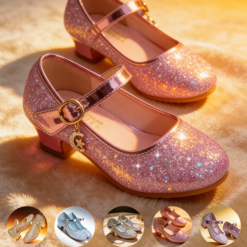 Elegante Glitzer-Prinzessinnen-Schuhe für kleine Mädchen, Mary Jane High Heels für Halloween, Cosplay, Weihnachten, Geburtstag, Party, Festlichkeiten, Kinderschuhe