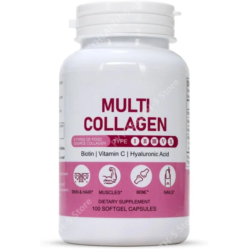 

Multi Collagen Softgels for Women, with Hyaluronic Acid Vitamin C & Biotin, Skin Hair Nails 100 Count